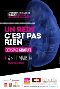 UN REIN, C’EST PAS RIEN : Dépistage gratuit et anonyme des maladies rénales. Du 4 au 11 mars 2017 à Toulouse. Haute-Garonne.  10H00